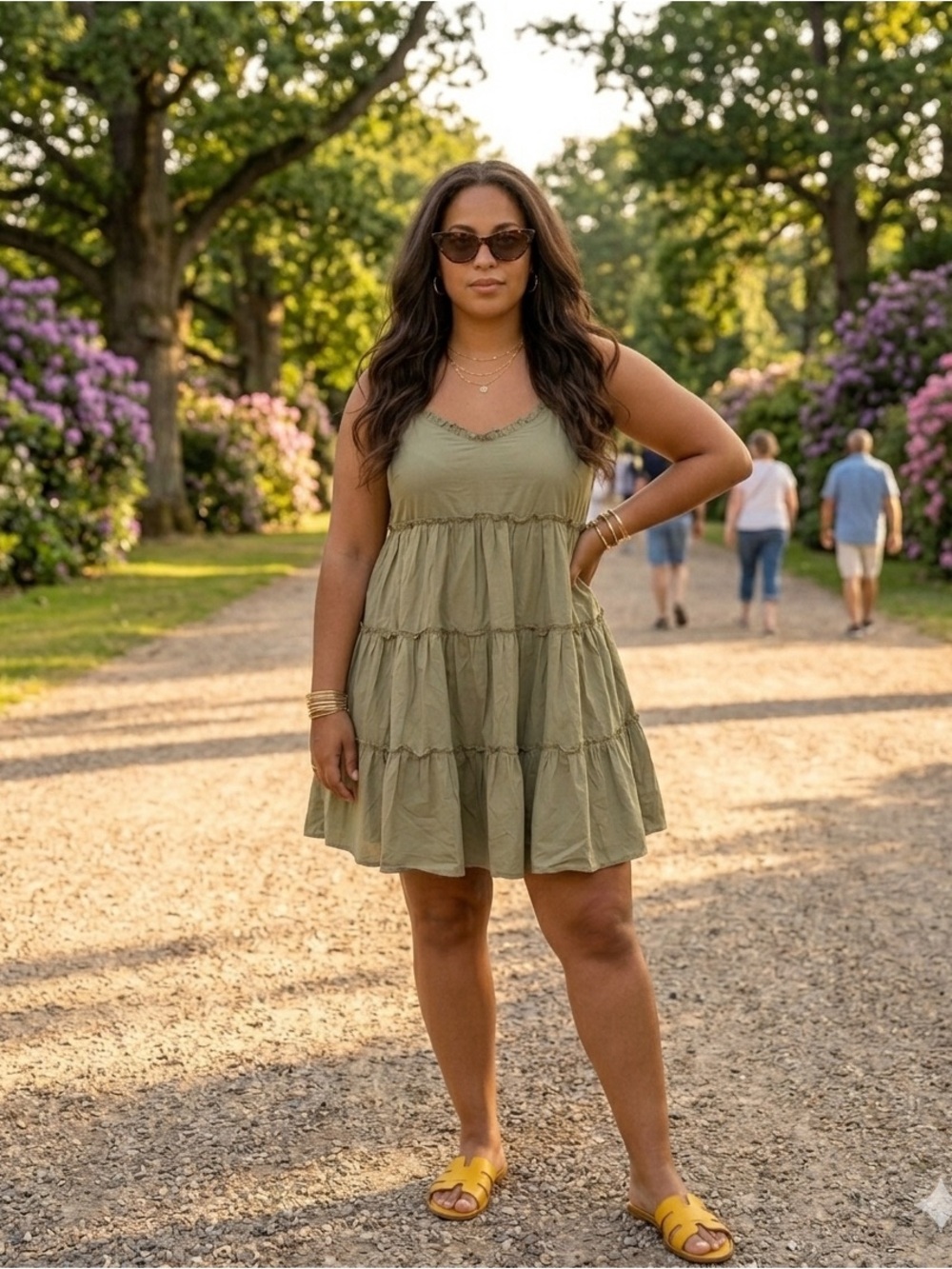 Sleeveless Tiered Mini Dress in Olive Green
